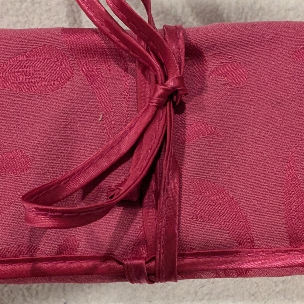 Vintage Mary Kay Roll-Up Pink Jacquard Travel Jewelry Bag & Dual Lipstick Case - Picture 3 of 5